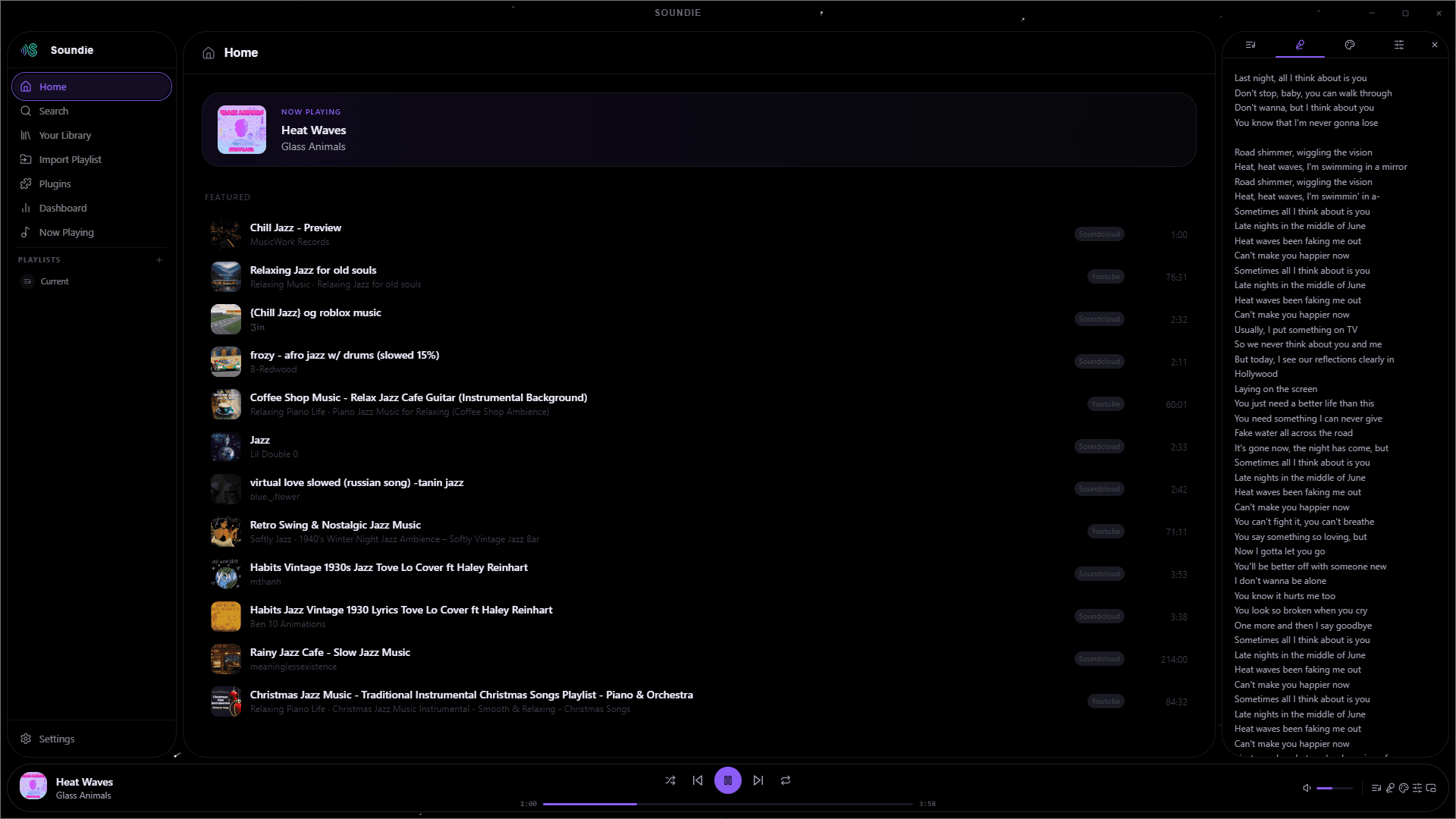Home — unified feed across providers
